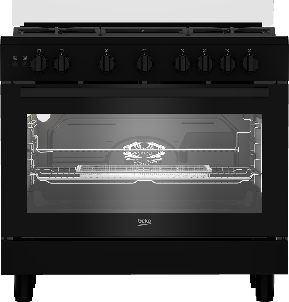 BEKO Cooker Freestanding Gas Safety Black 90cm Burners 5 (BGGR11127GBA)
