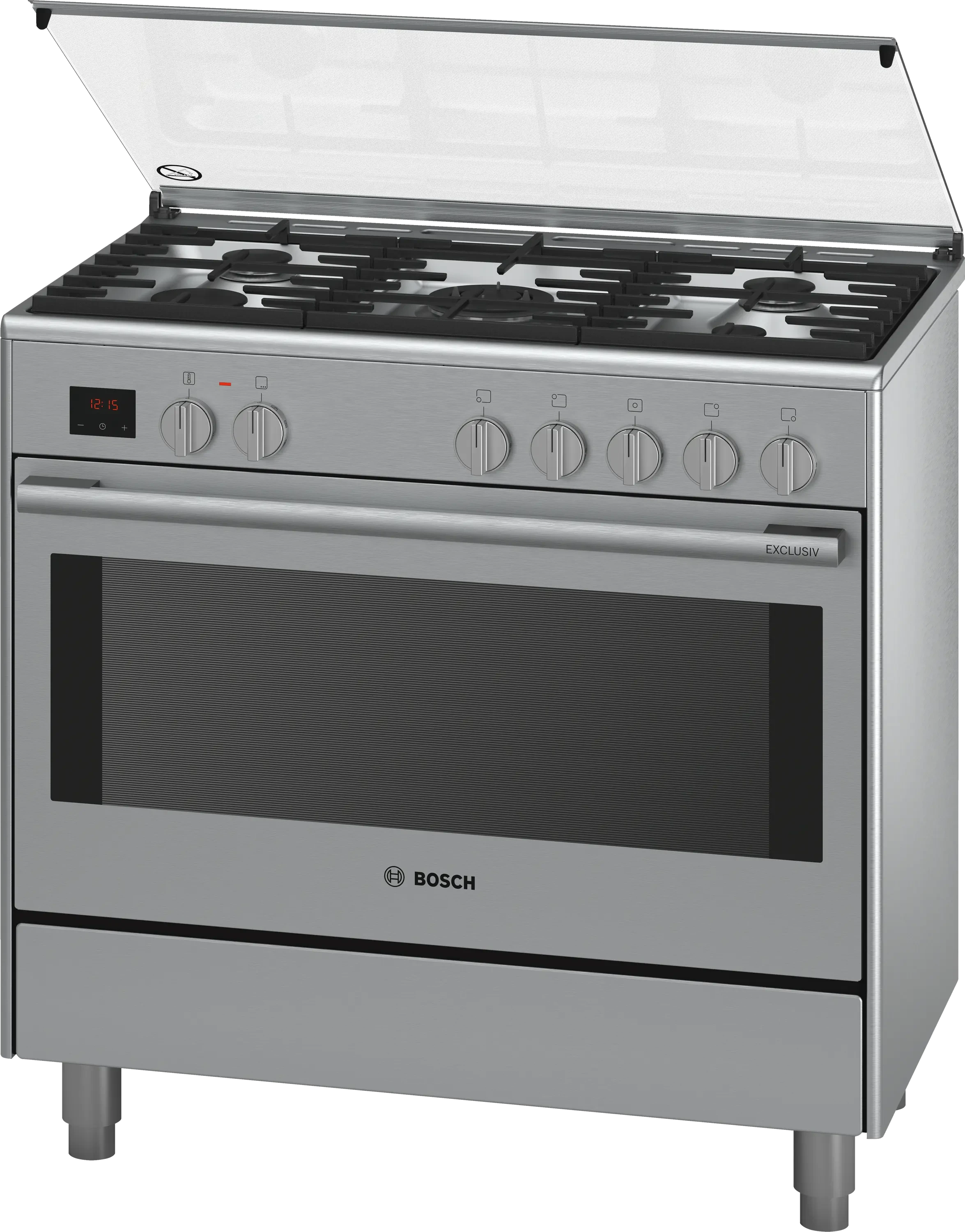 BOSCH Series 8 Dual Fuel Cooker Freestanding 5 Gas Full Safety Steel 90CM (HSB738357M)