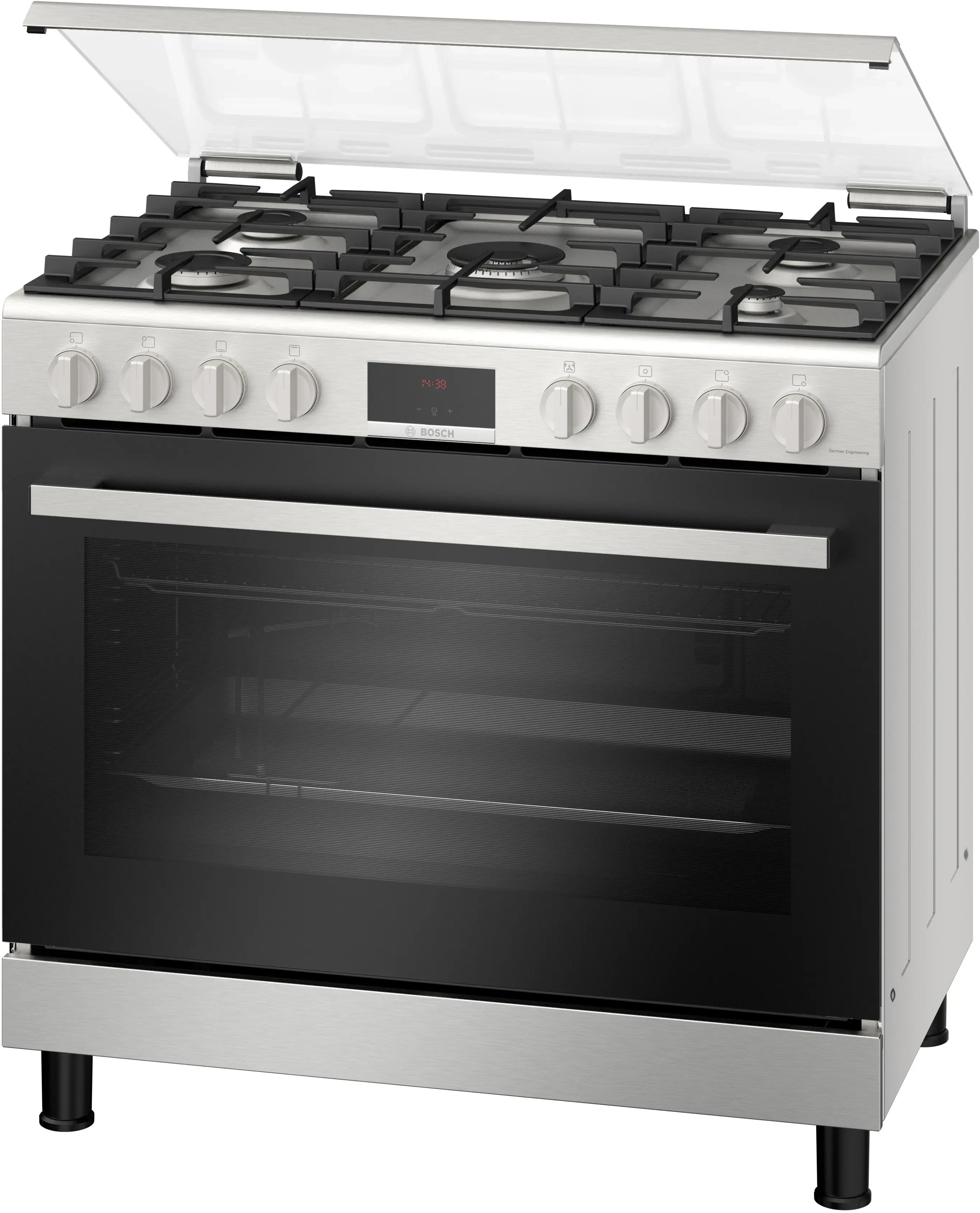 [HGP3ISW50M] BOSCH Cooker Series 6 Gas Freestanding Cast Iron Pan Support Closed Door Grill Steel 90CM (HGP3ISW50M)