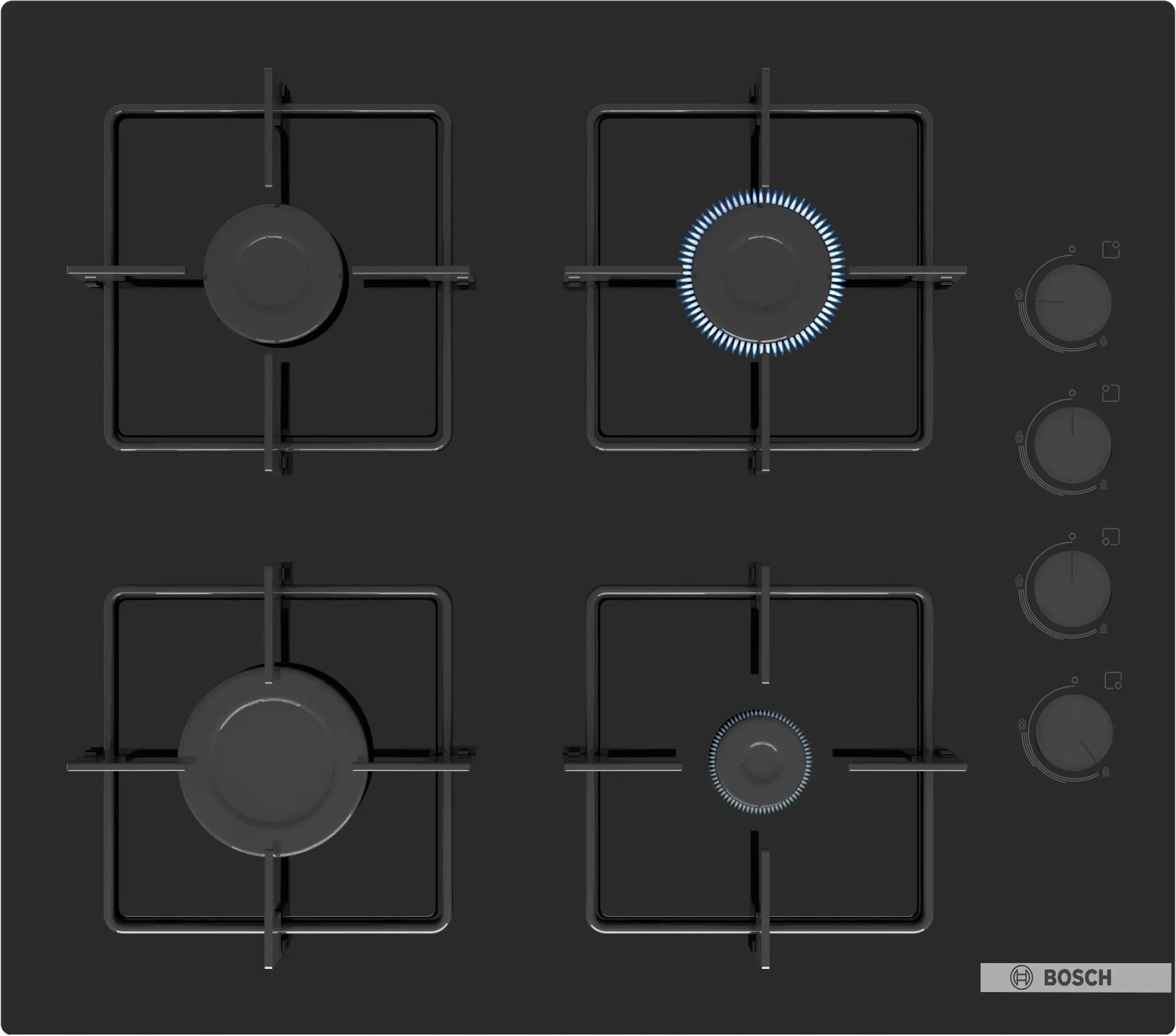 [POP6C6P30M] BOSCH Hob Series 4 Gas Side Knob Control Glass Ceramic 60CM (POP6C6P30M)